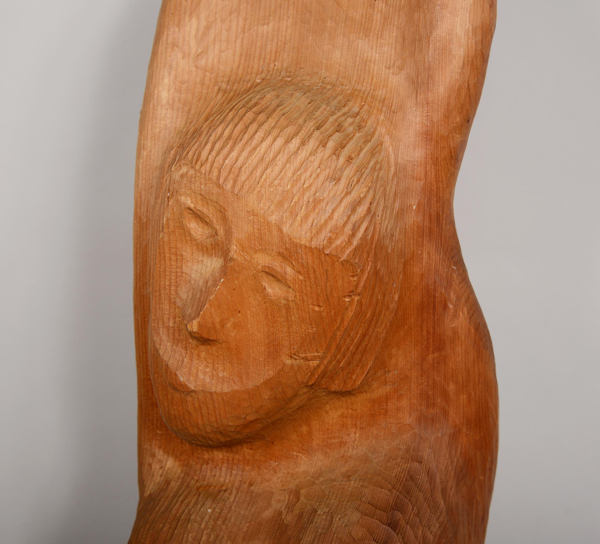 Fir Large Folk Art Wood Carving of a Nude Woman For Sale