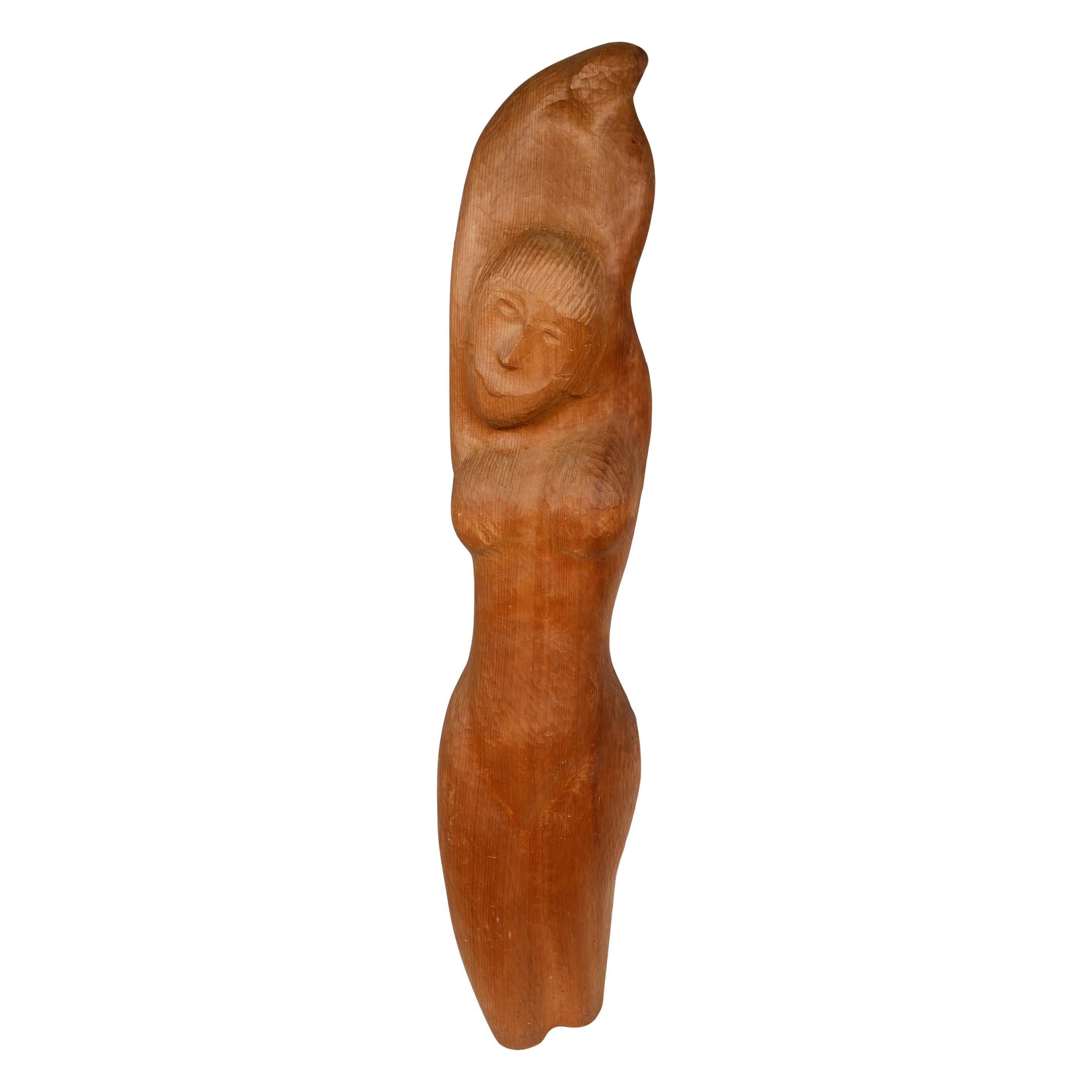 Large Folk Art Wood Carving of a Nude Woman