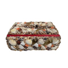 Funda grande para pañuelos o Kleenex con incrustaciones de conchas marinas de arte popular