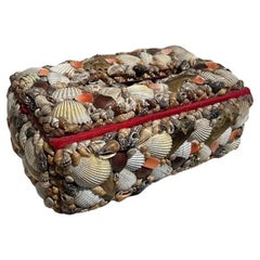 Vintage Large Folk Art Sea Shell Encrusted Tissue or Kleenex Box Cover