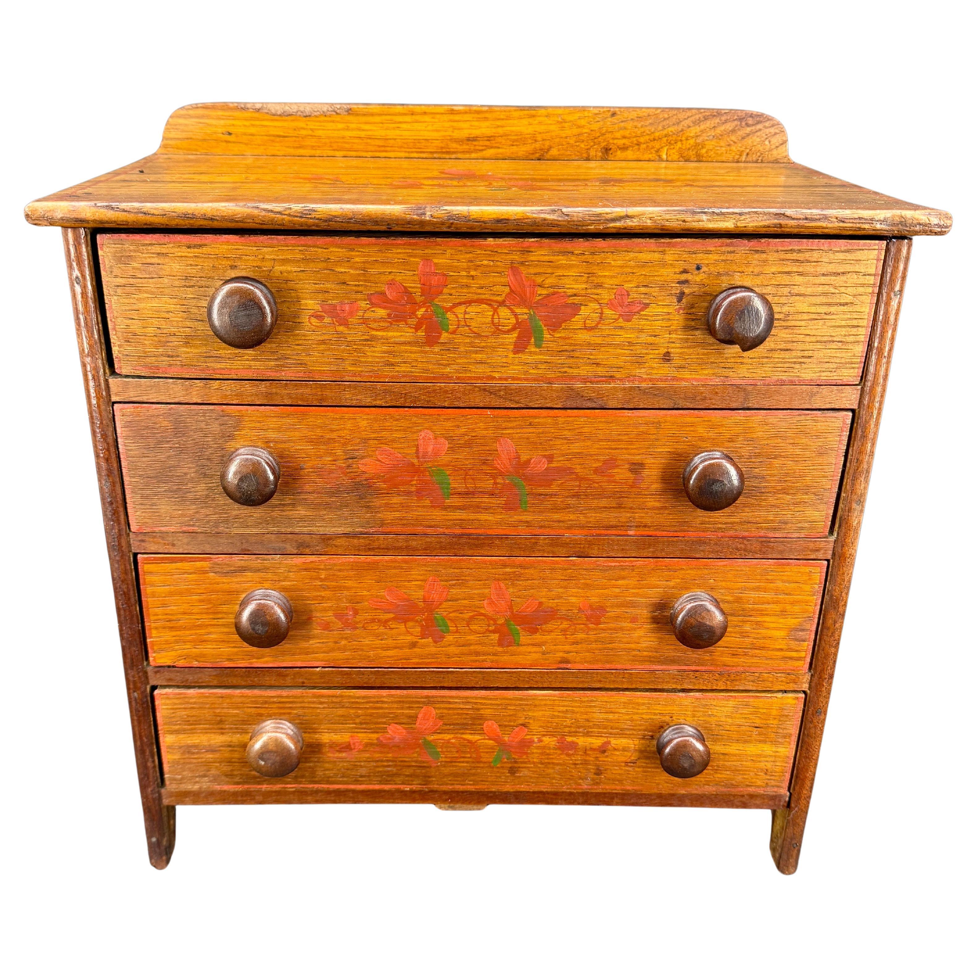 Large Folk Art Wood 4 Drawer Jewelry Box Chest of Drawers For Sale