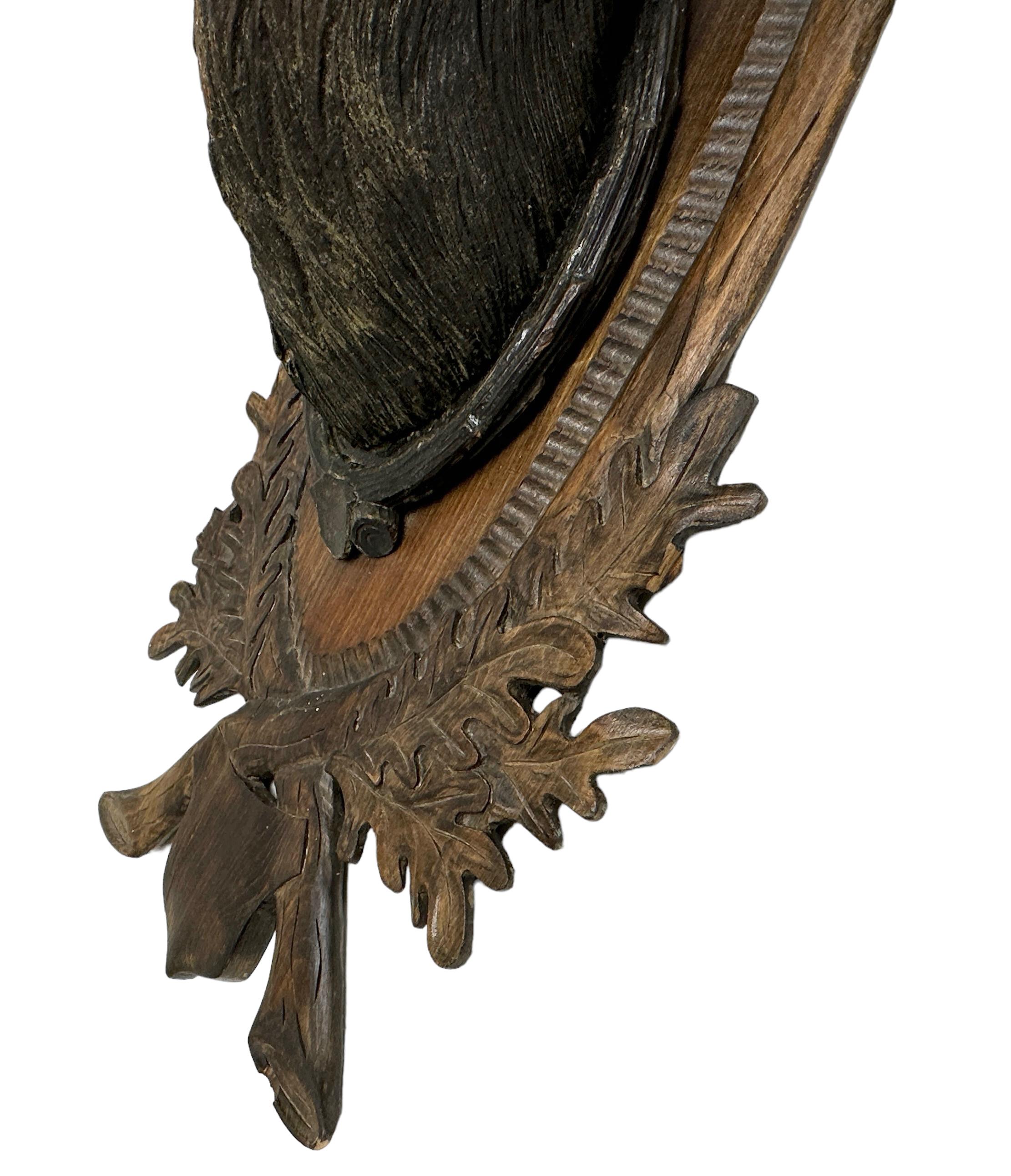 Large Folk Art Wood Carved Deer Head Plaque Trophy with Real Antlers, Austria 6