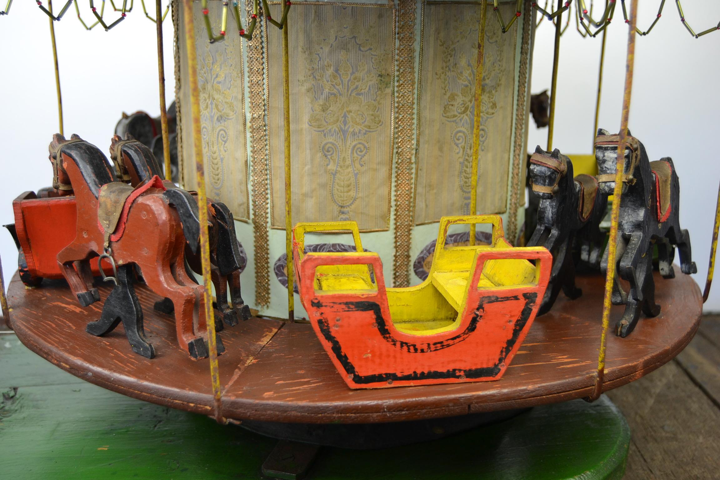 Large Folk Art Wooden Merry-Go-Round Model For Sale 2