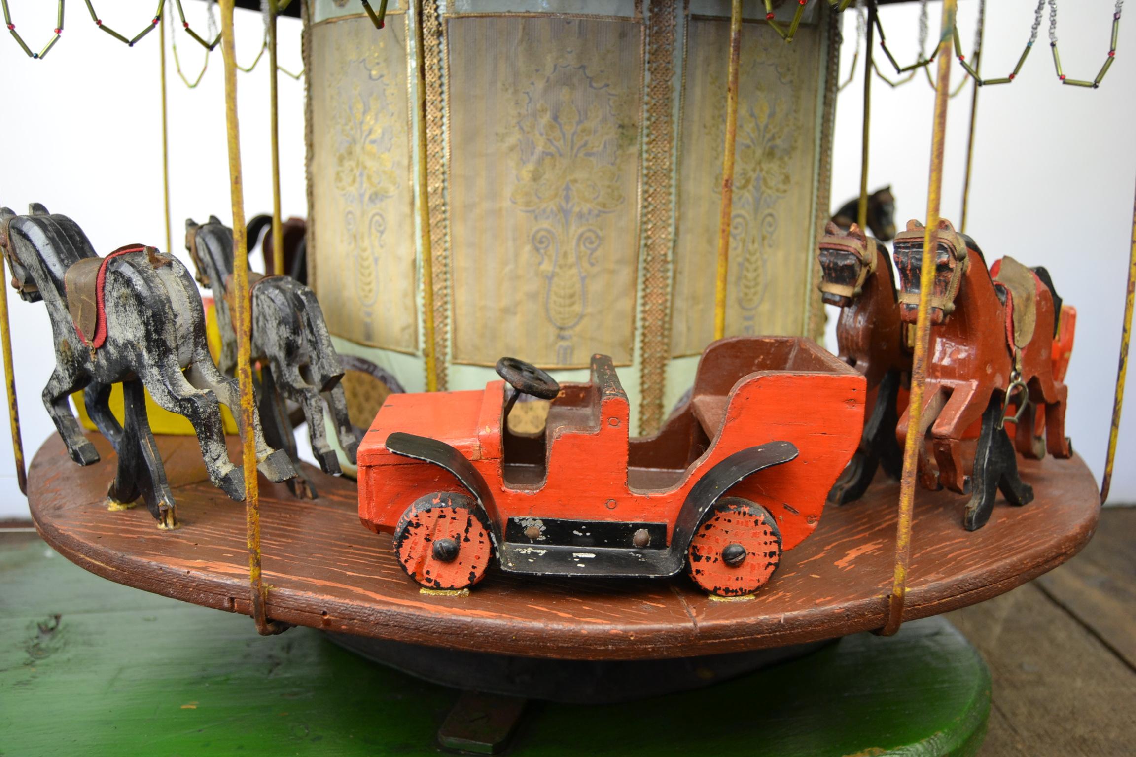 20th Century Large Folk Art Wooden Merry-Go-Round Model For Sale