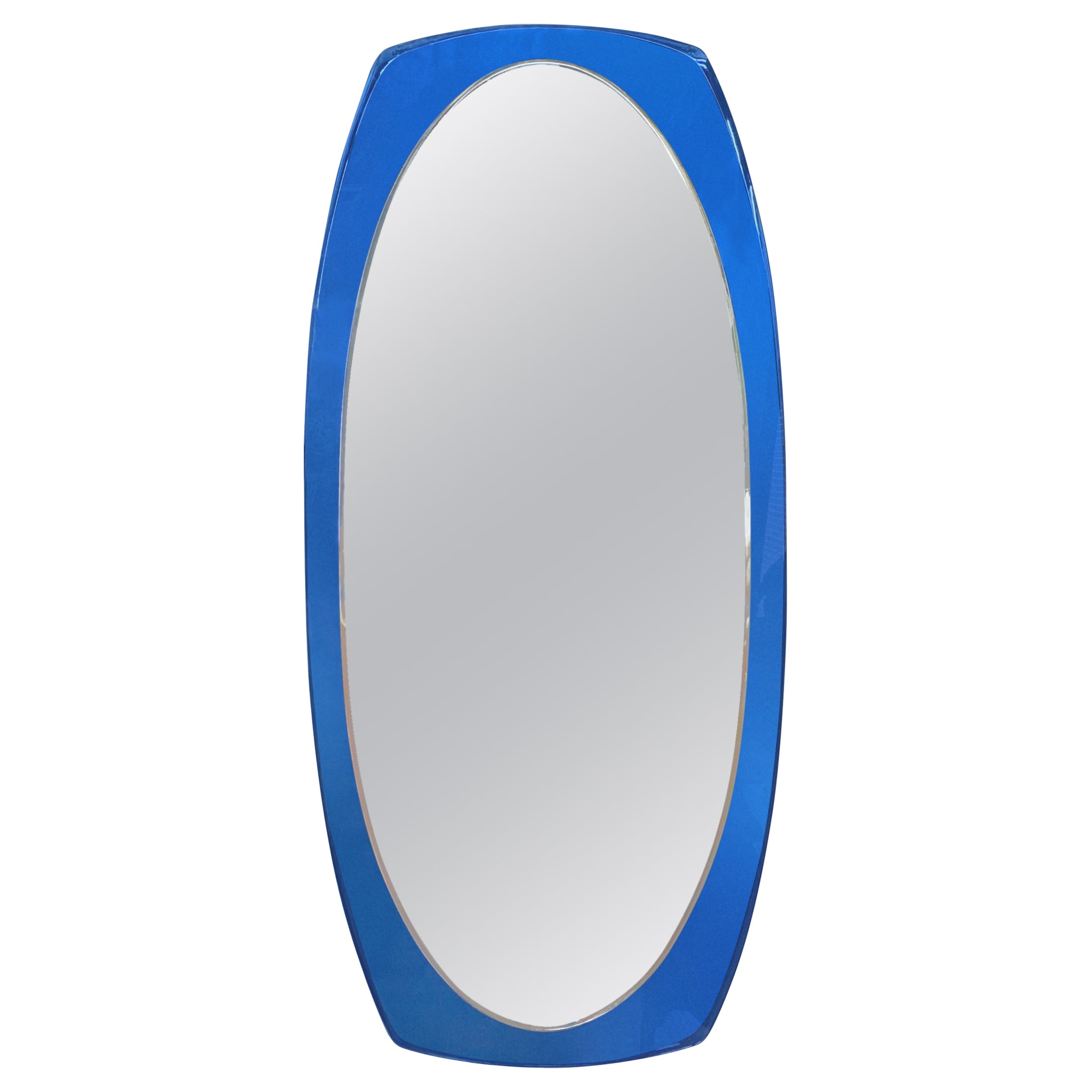 Large Italian Fontana Arte Inspired Blue Beveled Mirror