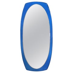 Large Italian Fontana Arte Inspired Blue Beveled Mirror