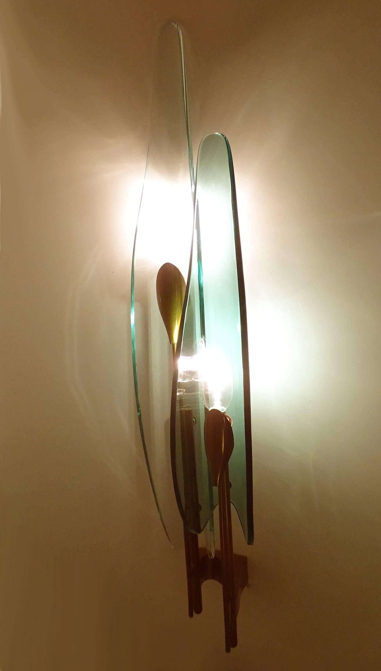 Large  Max Ingrand Murano Glass Vanity Mirror Sconce,  Gio Ponti Era 5