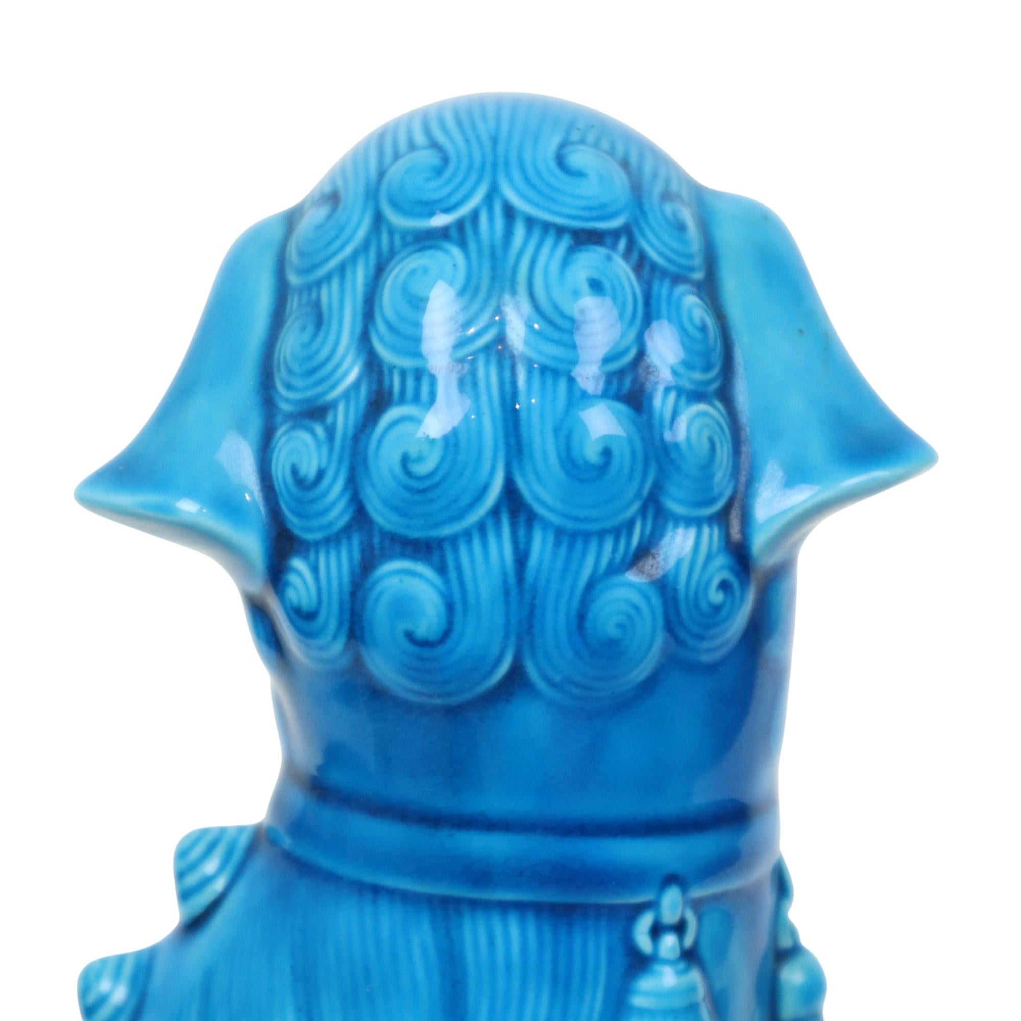 Grande Cane Foo Temple Lion in ceramica smaltata blu 32 cm in vendita 4