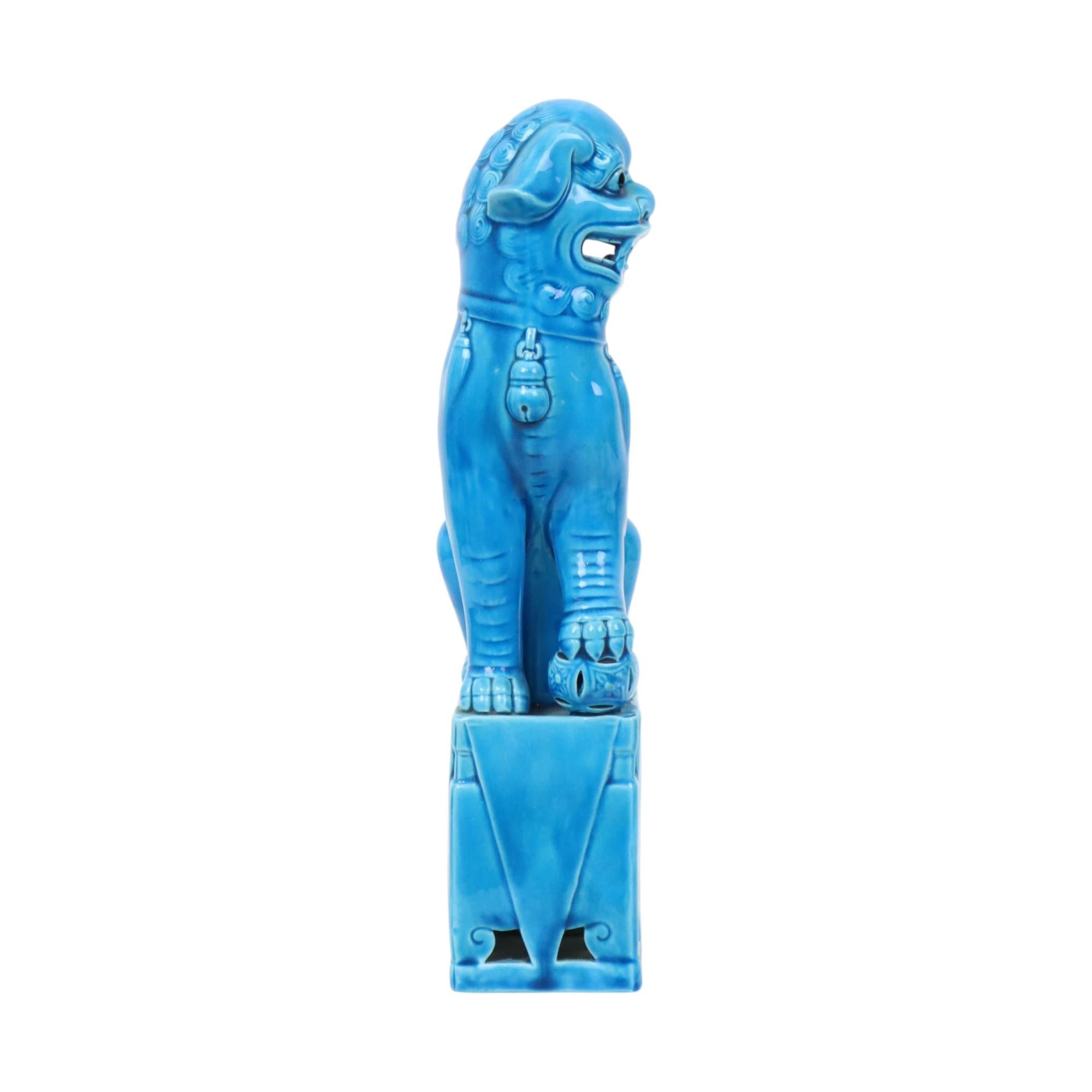 Cinese Grande Cane Foo Temple Lion in ceramica smaltata blu 32 cm in vendita