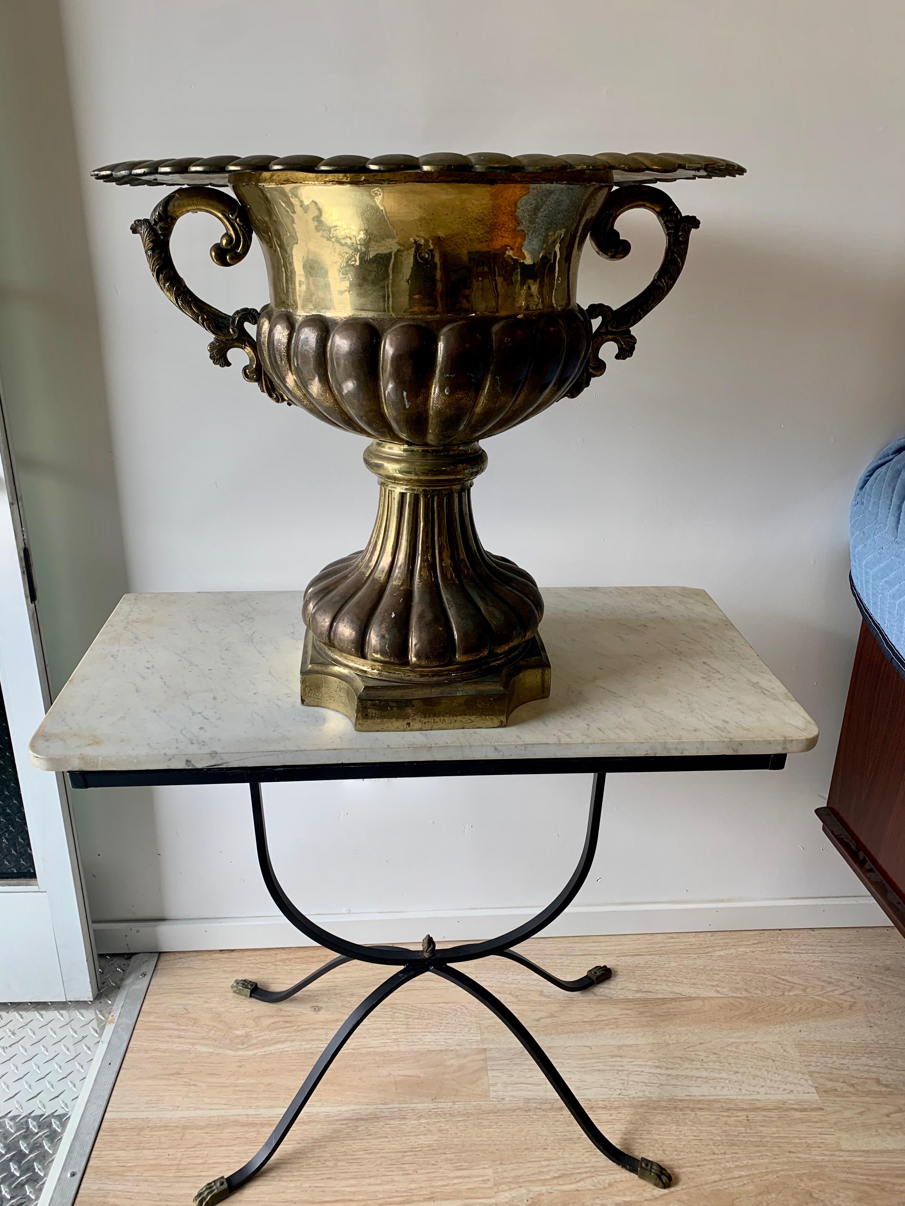 20th Century Large Footed Brass and Metal Urn with Handles