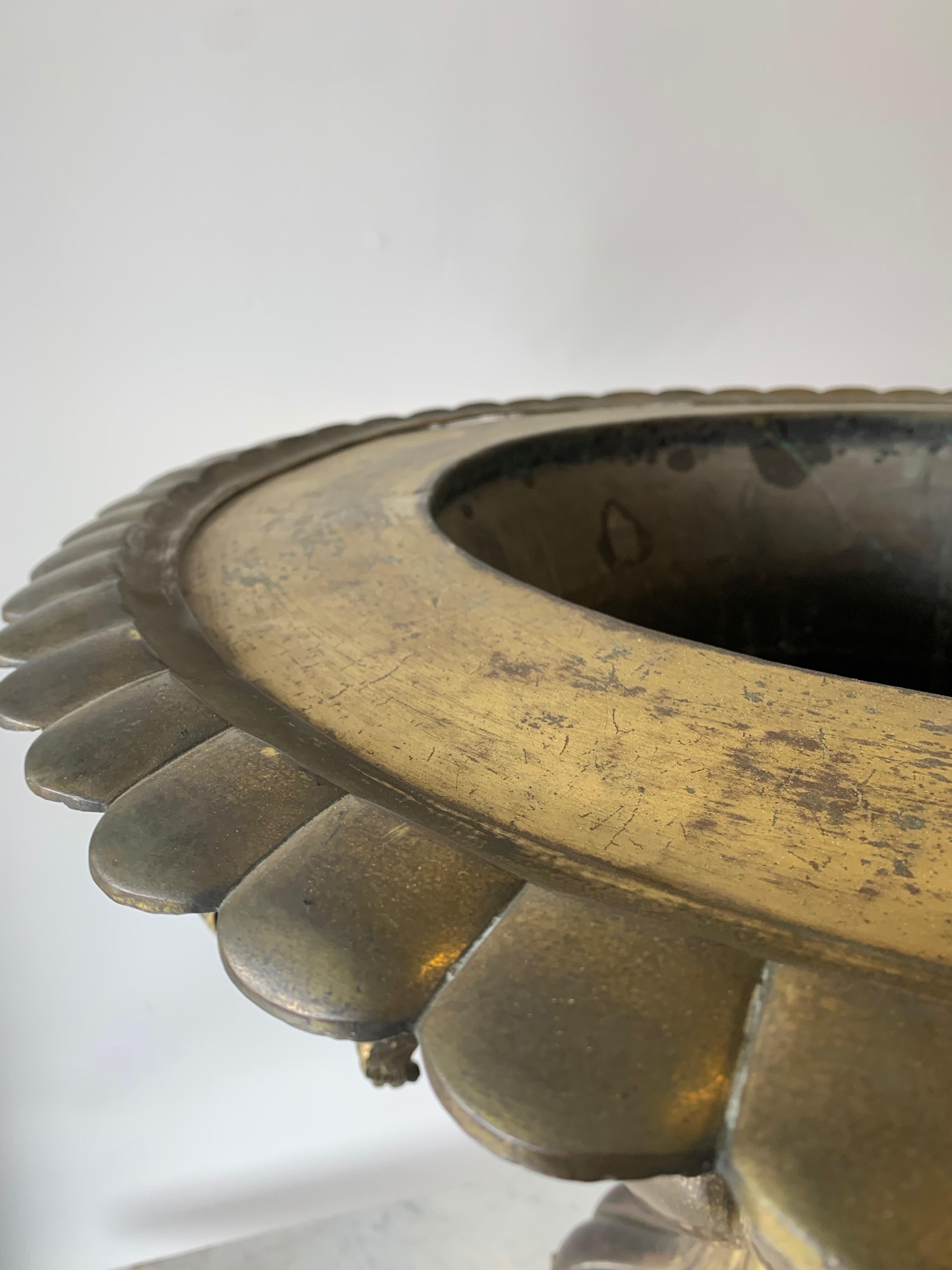 Rococo Large Footed Brass and Metal Urn with Handles