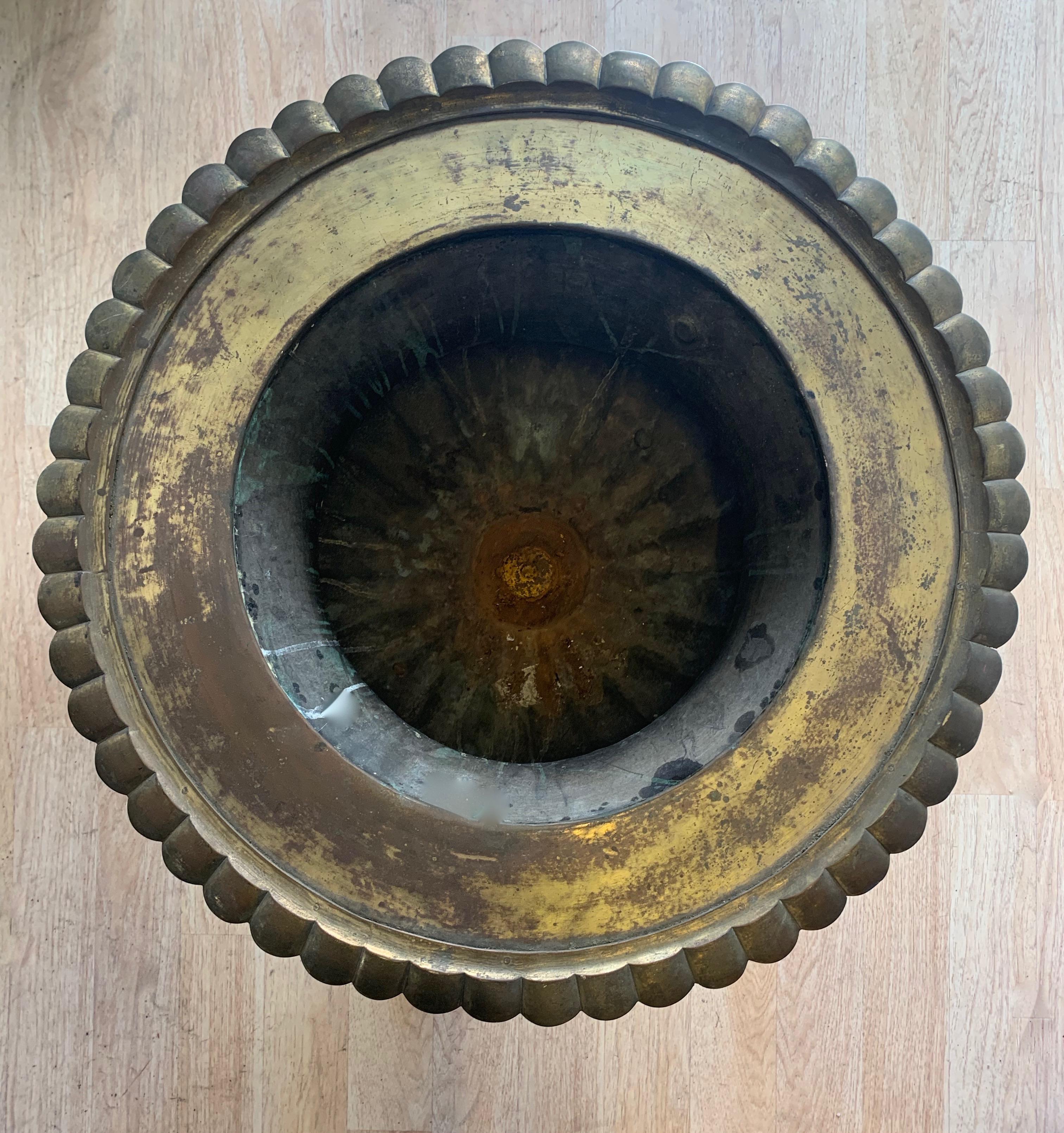 Large Footed Brass and Metal Urn with Handles In Good Condition In Los Angeles, CA