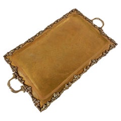 Large Footed Brass Service Tray for Bar or Table