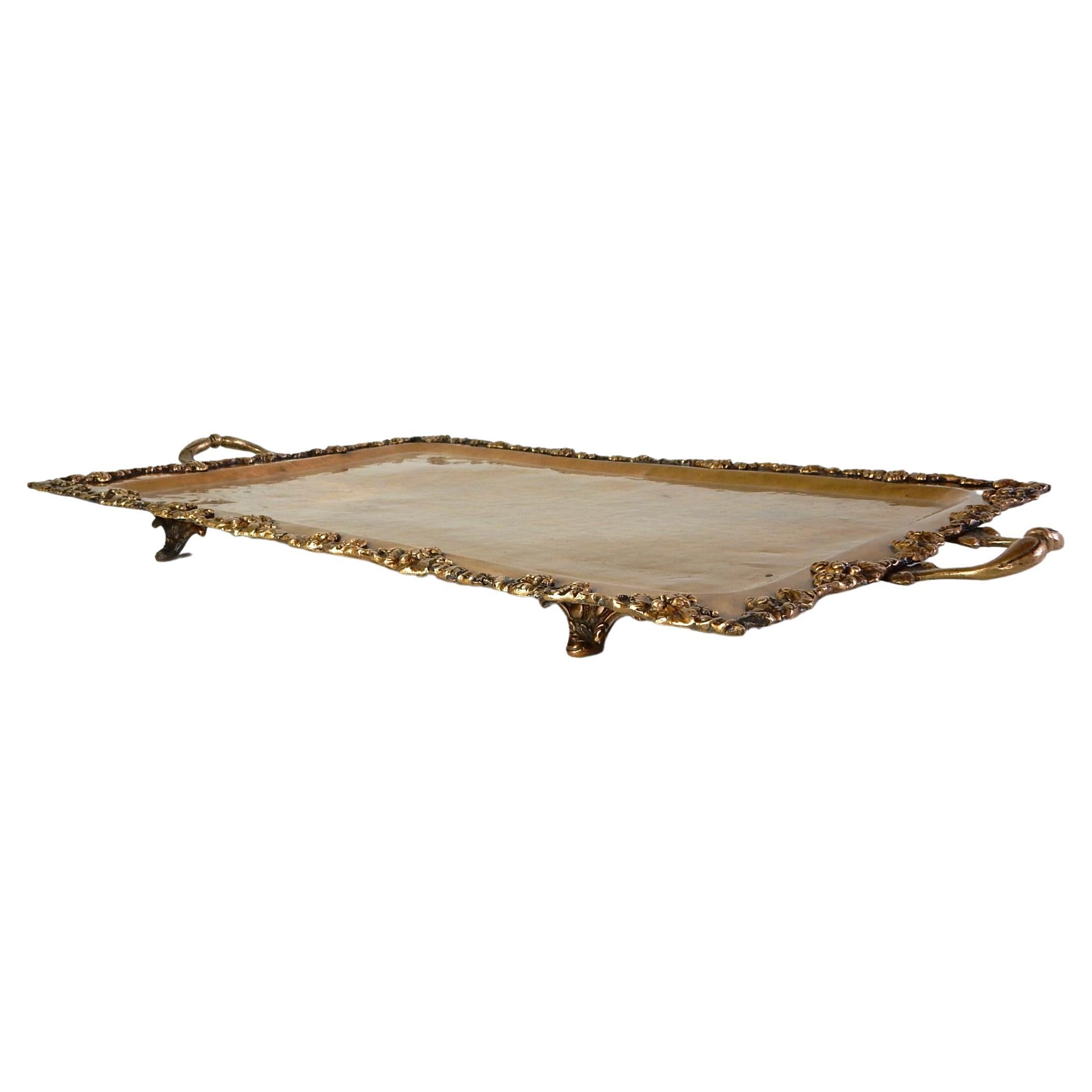 Large Footed Brass Service Tray for Bar or Table For Sale 1