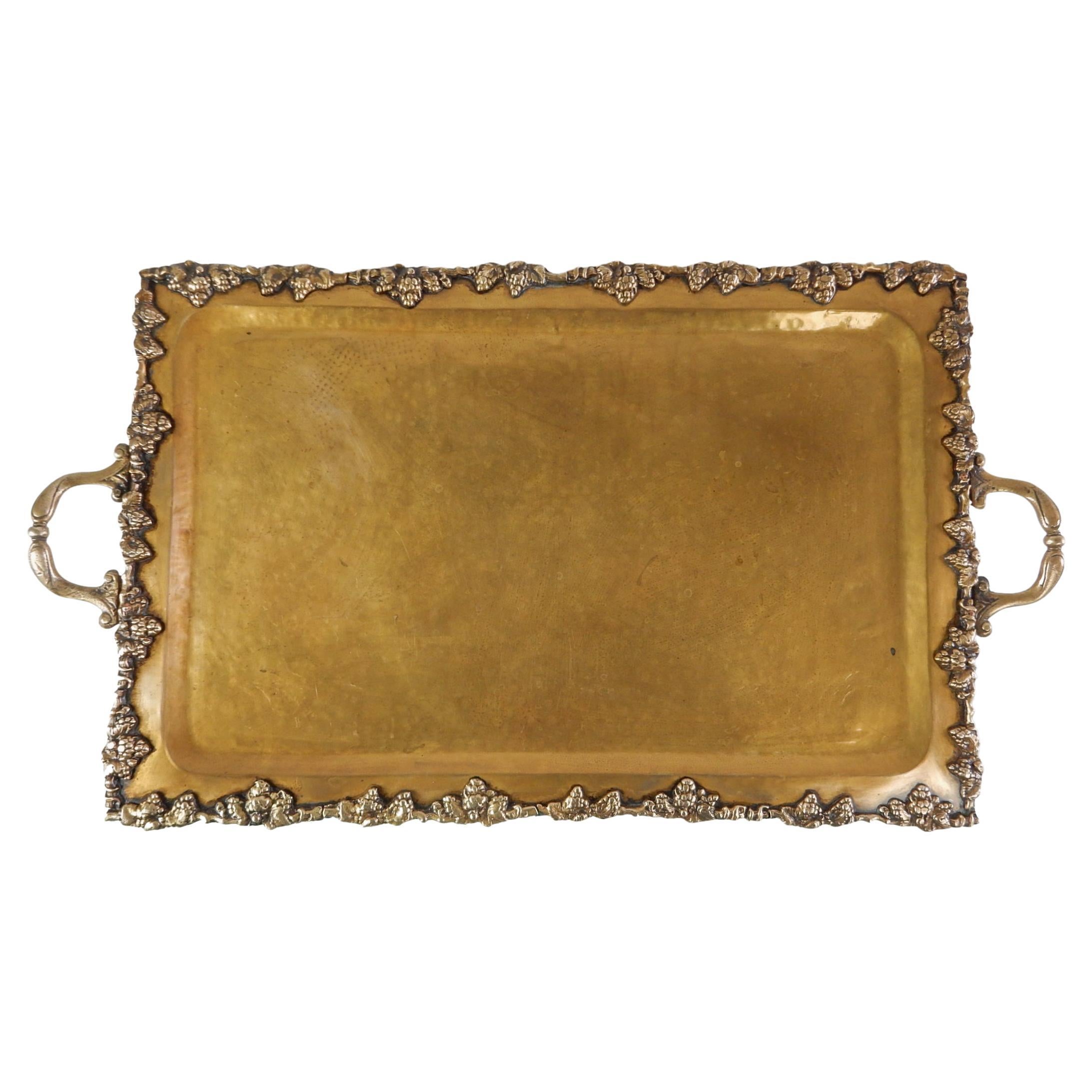 Large Footed Brass Service Tray for Bar or Table