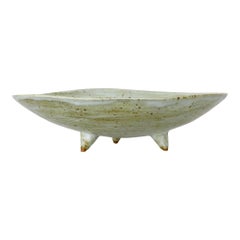 Large Footed Ceramic Serving Bowl, Off-White Speckled Glaze, Hand Built