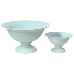 Large Footed Porcelain Vaso Planter in Matte Denim Blue