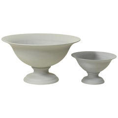 Large Footed Porcelain Vaso Planter in Matte Steel Grey