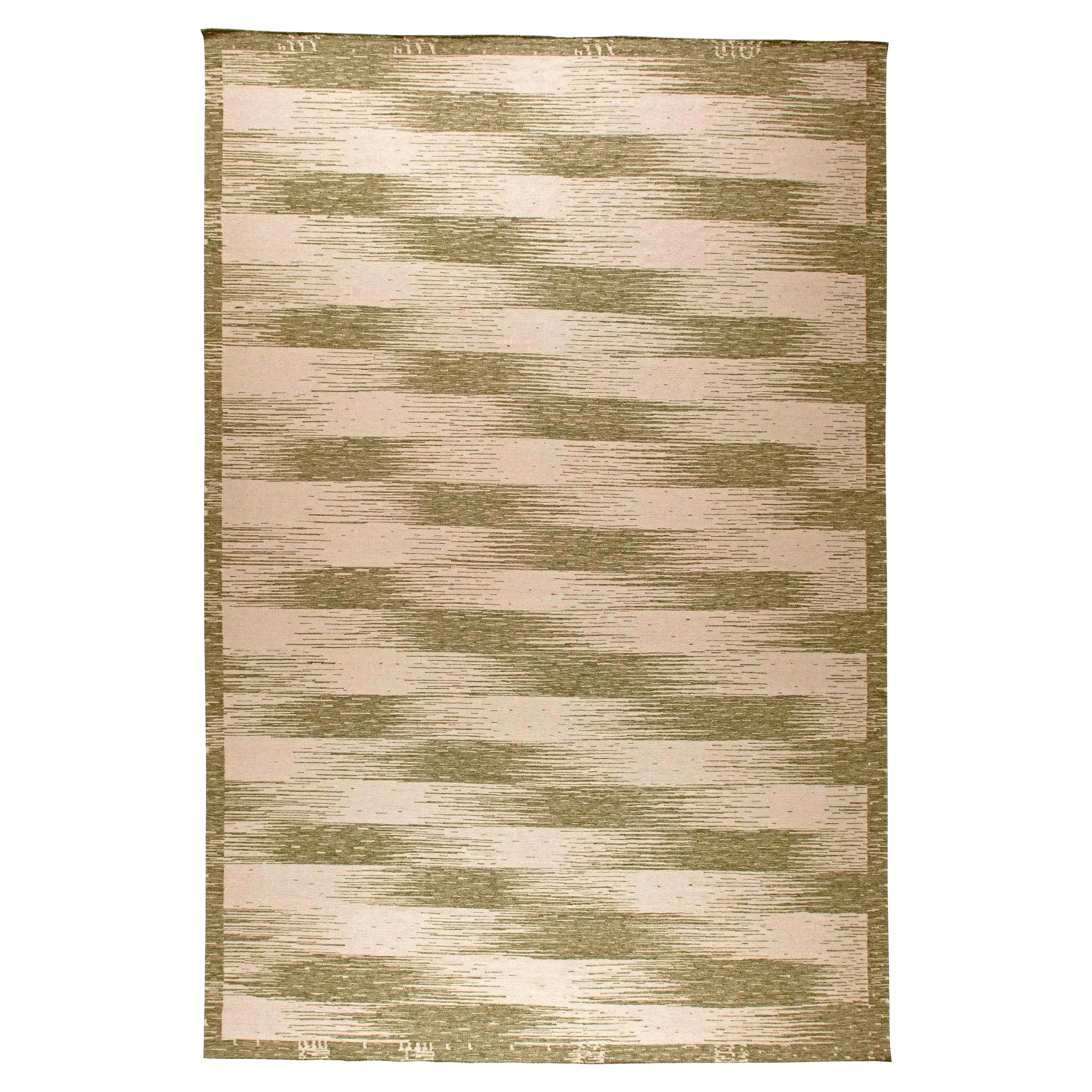 Large Forel Green, Beige Hand Knotted Wool Rug by Doris Leslie Blau
