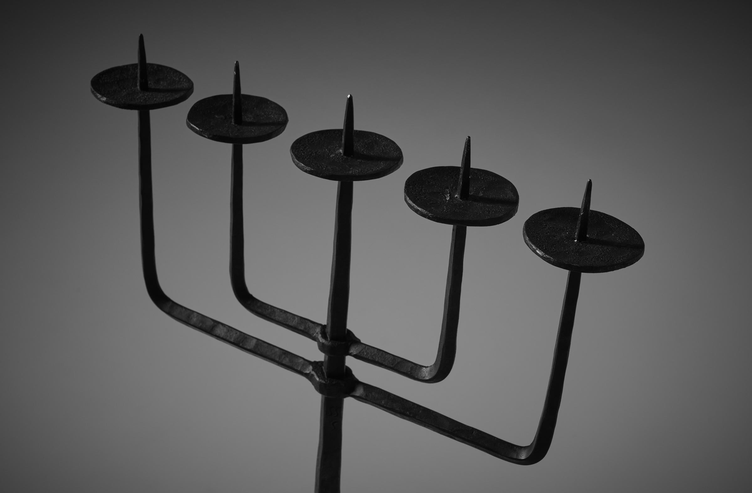 Mid-Century Modern Large Forged Iron Candle Holder, 1950s