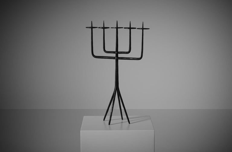 Mid-20th Century Large Forged Iron Candle Holder, 1950s
