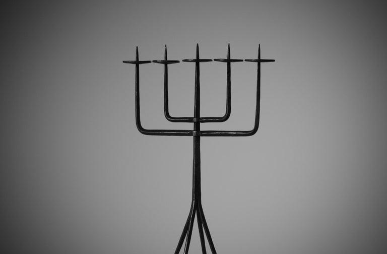 Large Forged Iron Candle Holder, 1950s 2