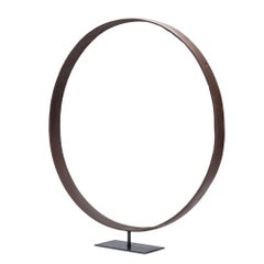 Large Forged Iron Carriage Wheel Rim Mounted on a Custom Iron Stand, 1800s