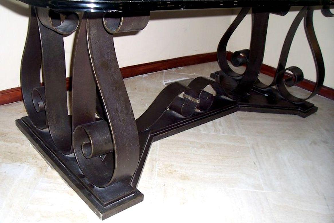 Large Forged Iron Dining Table with Glass Top In Good Condition For Sale In New York, NY