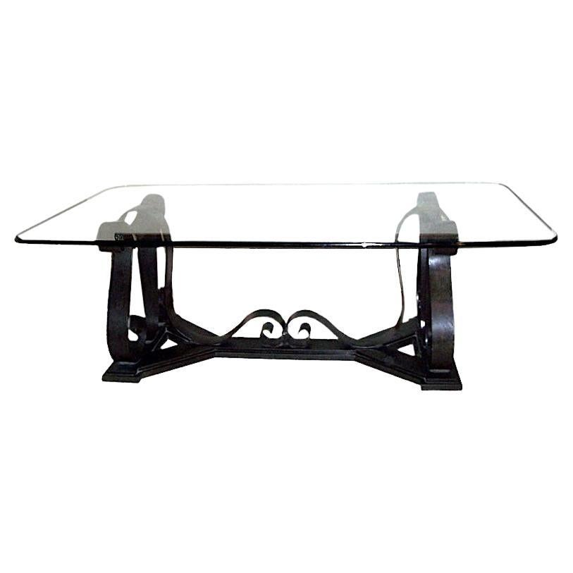 Large Forged Iron Dining Table with Glass Top For Sale