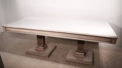 Large Formal Style Silver Gilt and Glass Top Pedestal Base Dining Table