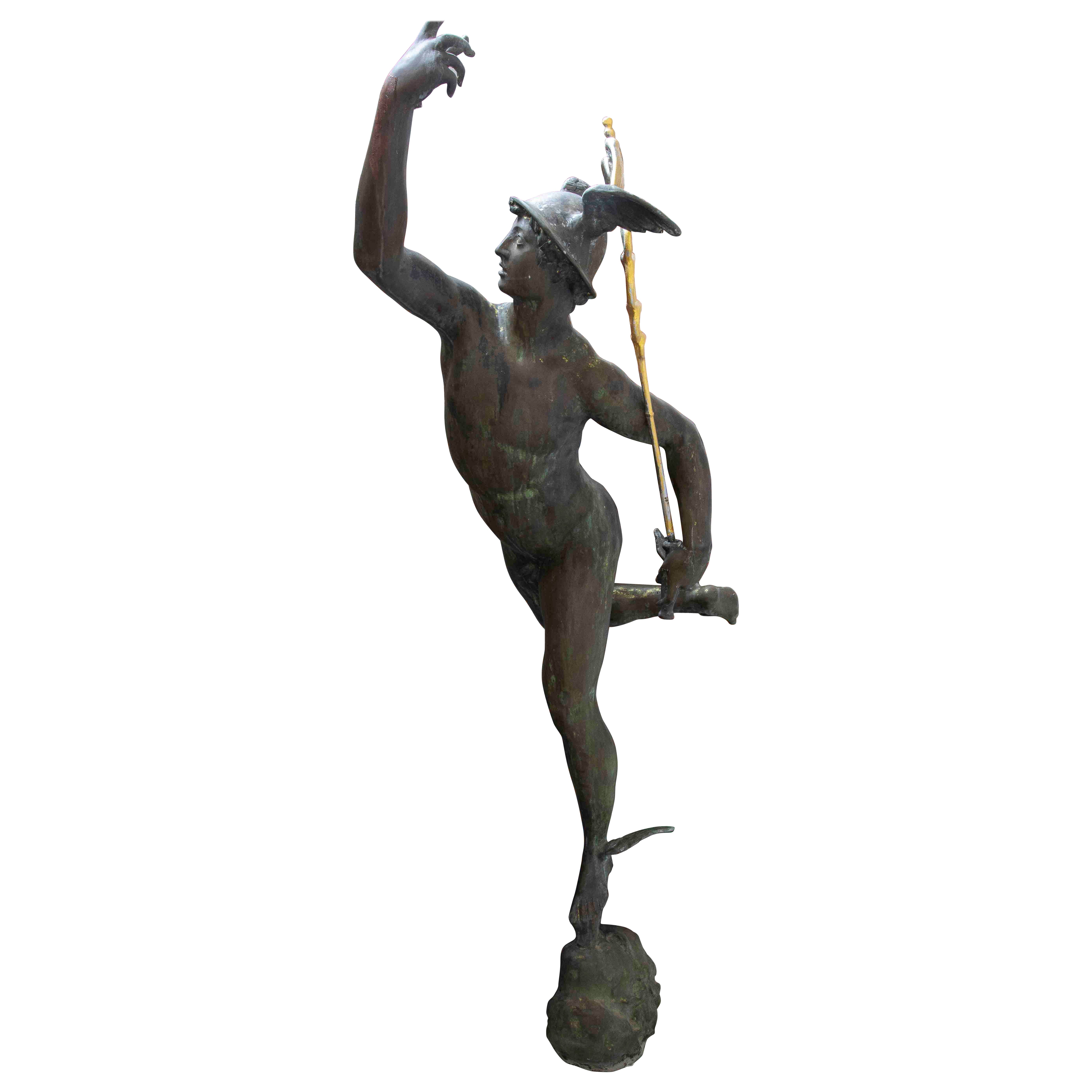 Large Format Classical Sculpture of Mercury in Patinated Bronze For Sale