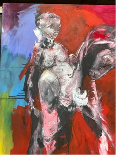 Large format figurative painting "La femme et le cheval" by Francky Criquet