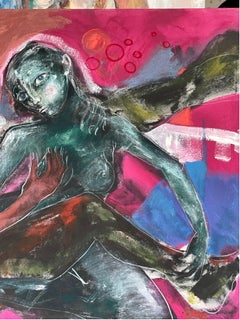 Large format figurative painting "La femme et le minotaur" by Francky Criquet