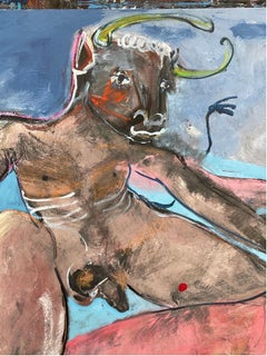 Peinture figurative grand format « Le minotaur » de Francky Criquet