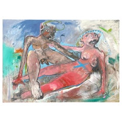 Large format figurative painting "Le minotaur" by Francky Criquet