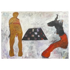 Large format figurative painting "Le passage" by Francky Criquet