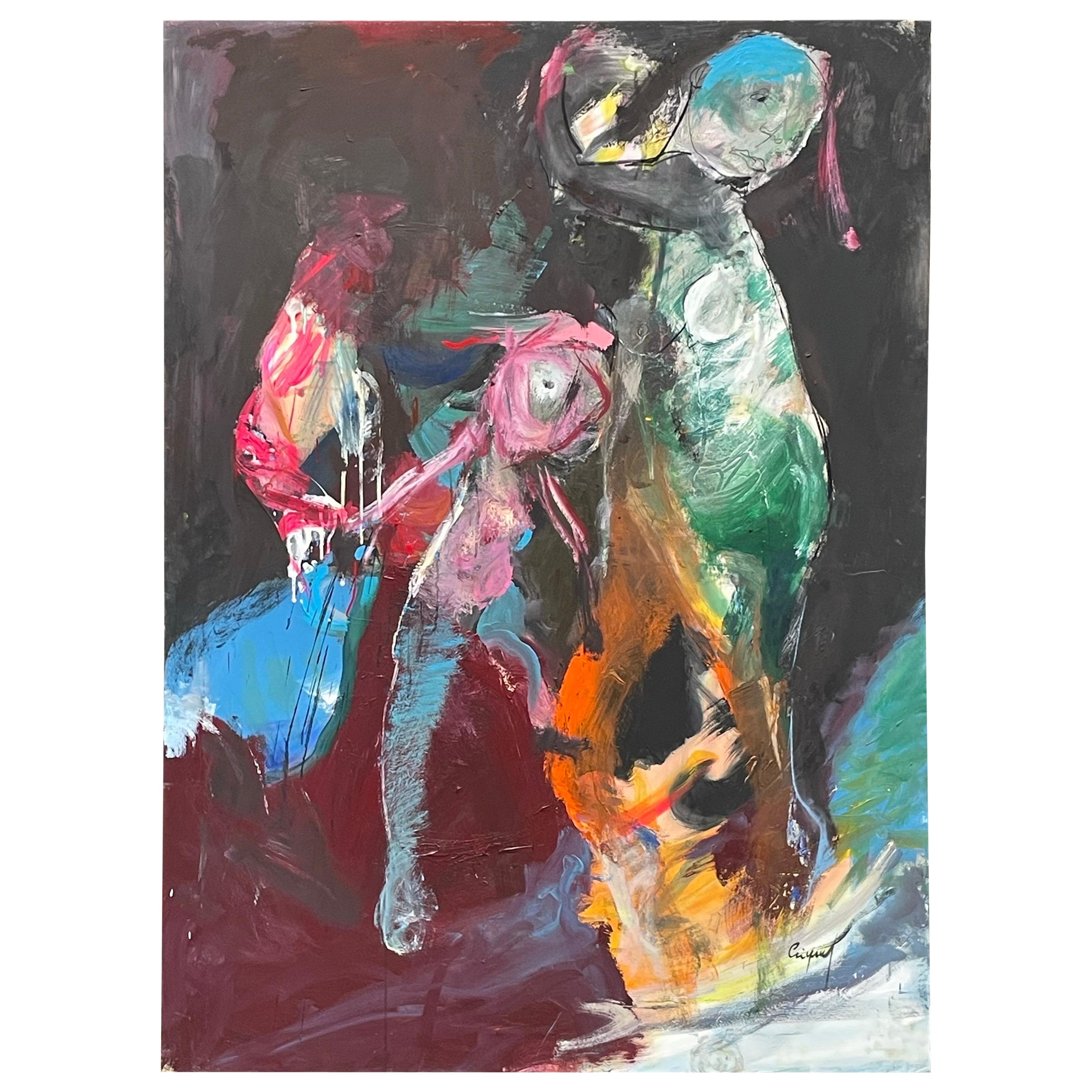 Large format figurative painting "L'espoir" by Francky Criquet For Sale