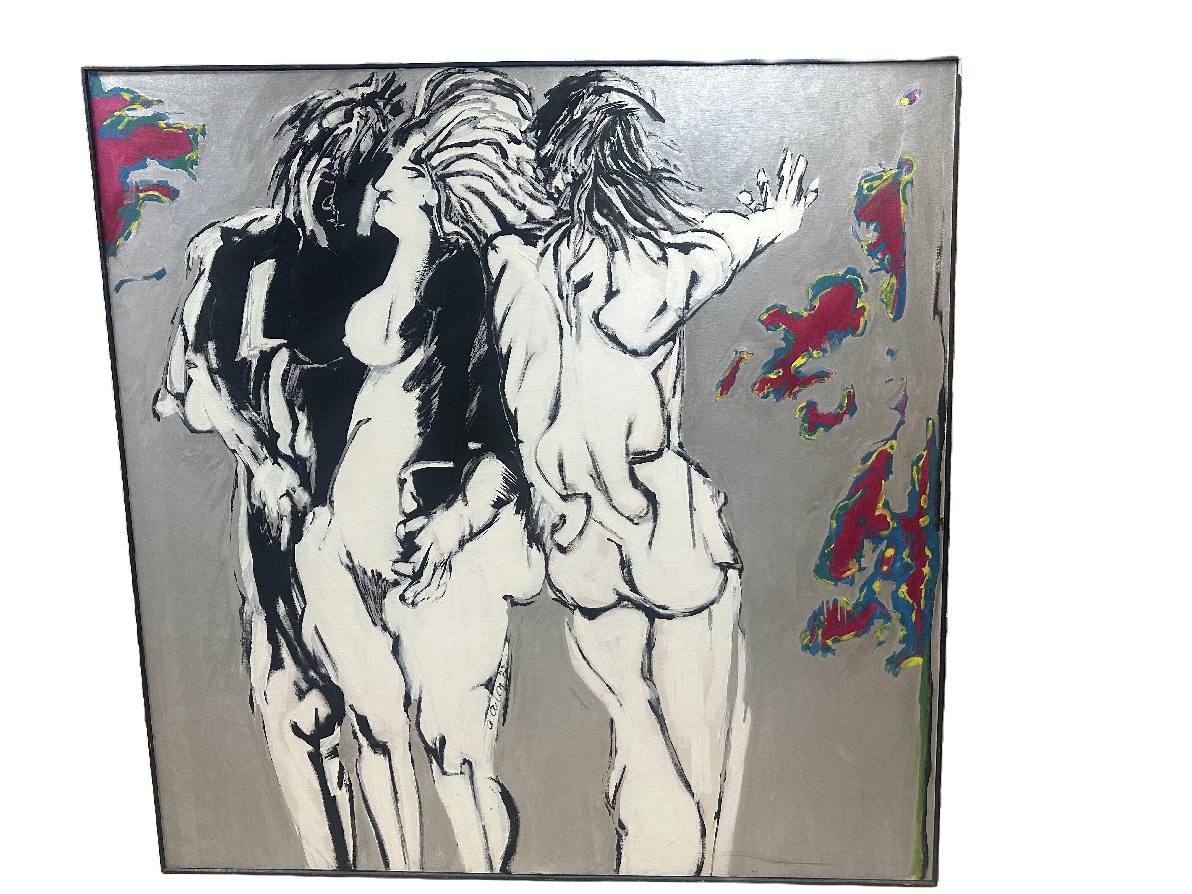 Espressionista Quadro espressionista di grande formato con cornice della metà del secolo scorso in vendita