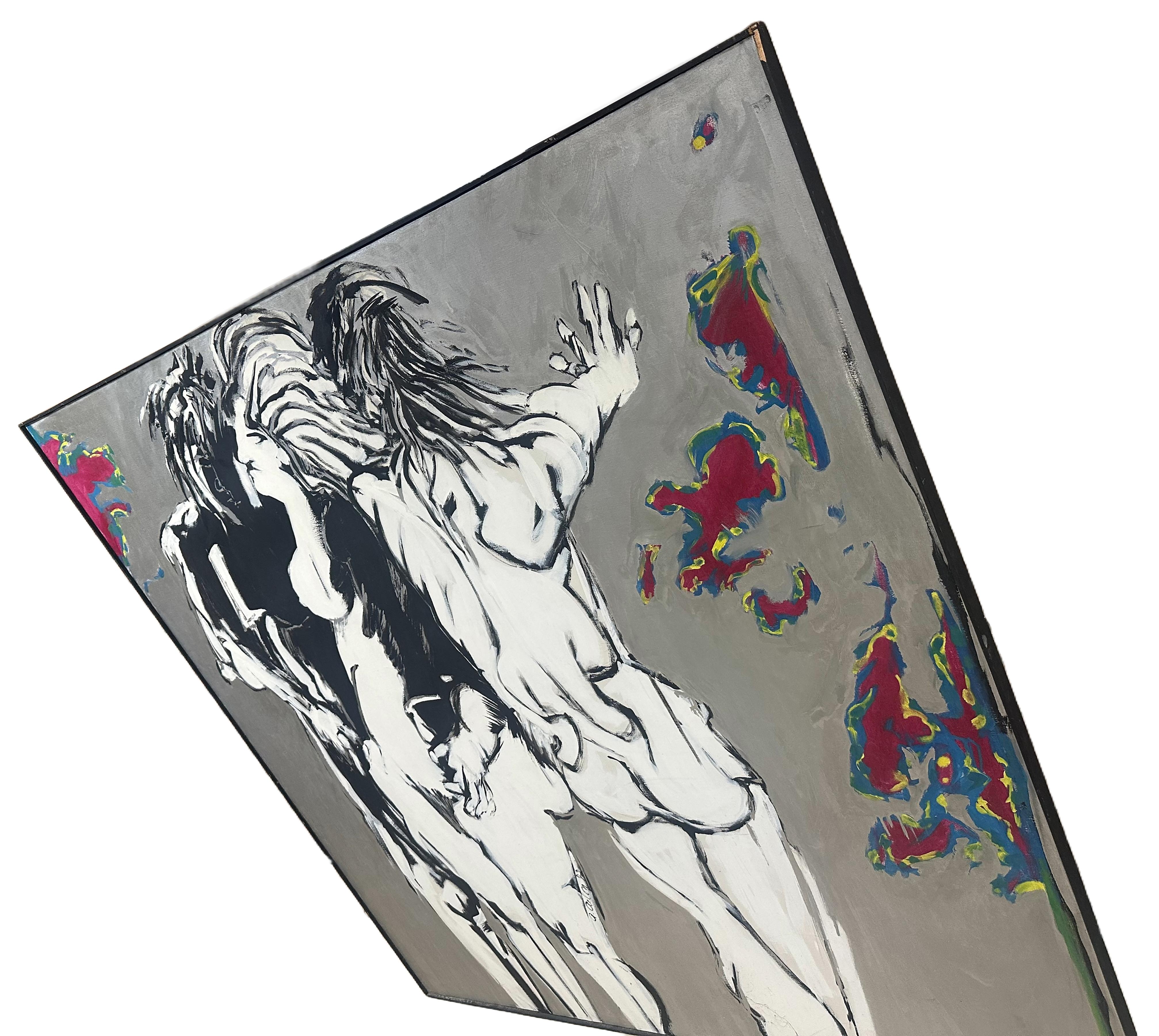 Sconosciuto Quadro espressionista di grande formato con cornice della metà del secolo scorso in vendita