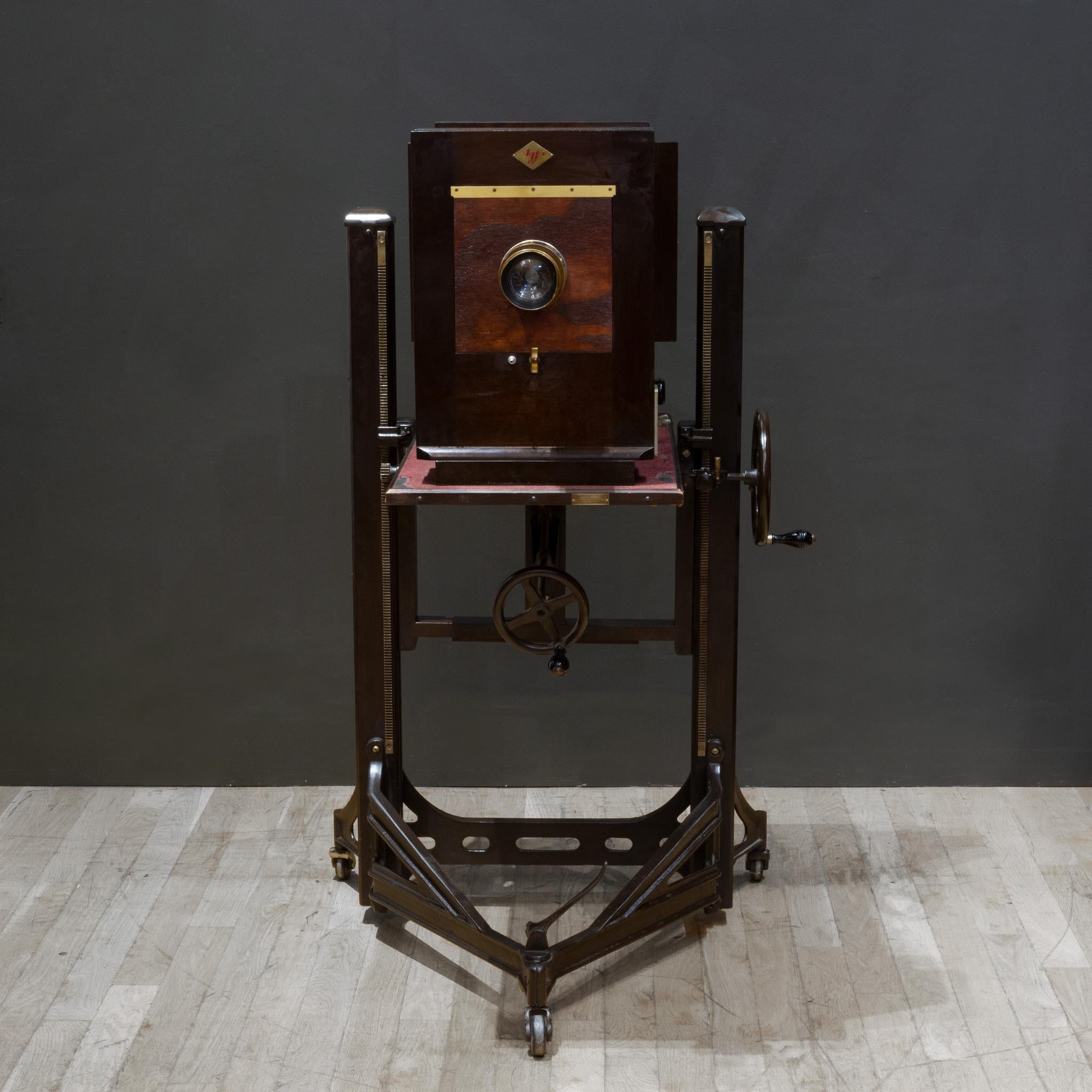 Industrial Large Format Mahogany Studio Camera on Adjustable Stand c.1890-1930 For Sale