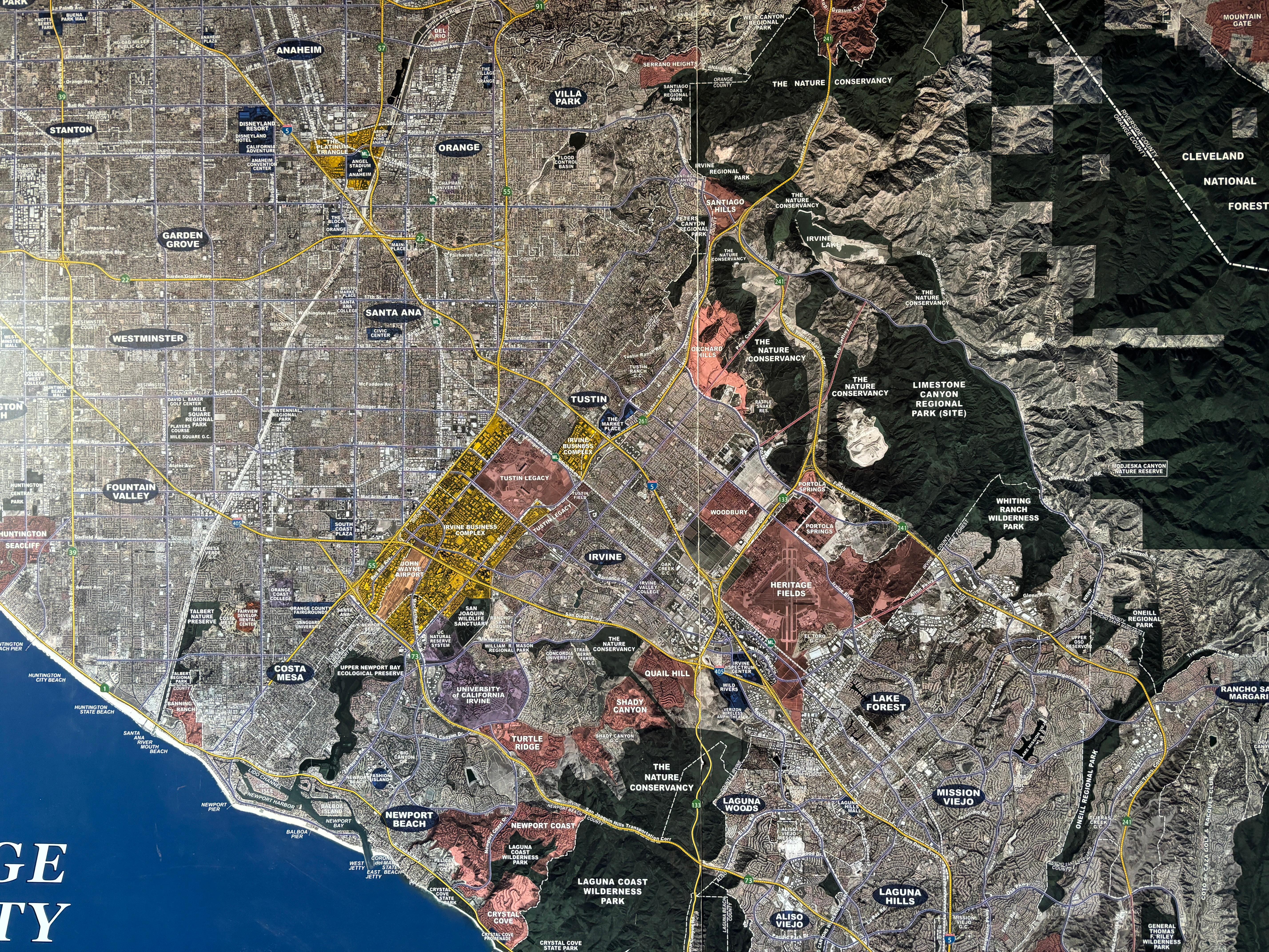 Killer Large Format Map of Orange County CA.  

Two panels 90” h x 45” wide.  Amazing detail. 
Good vintage condition. 

2007 Landiscor. 
