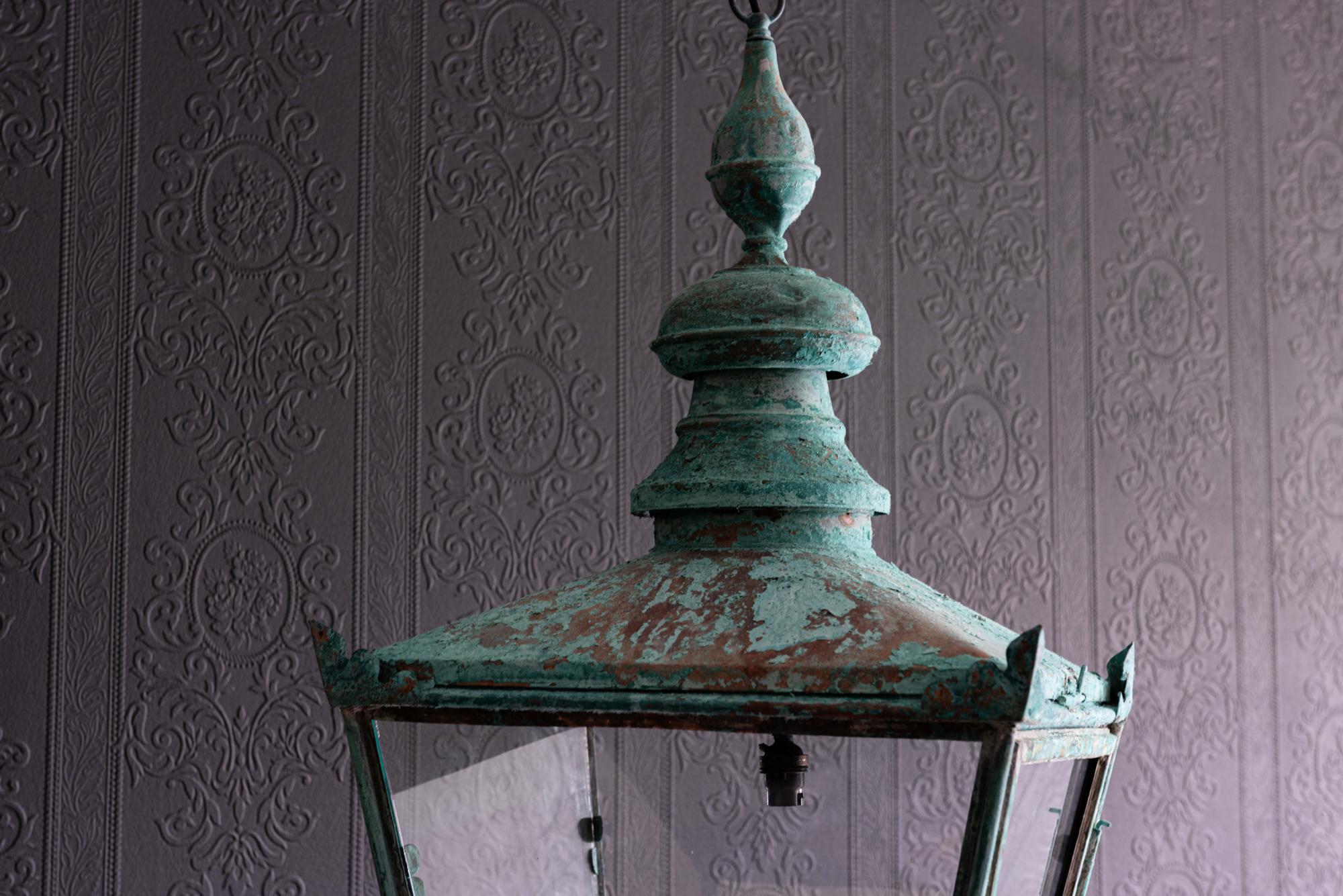 Victorian Large Foster & Pullen Verdigris Copper Lantern