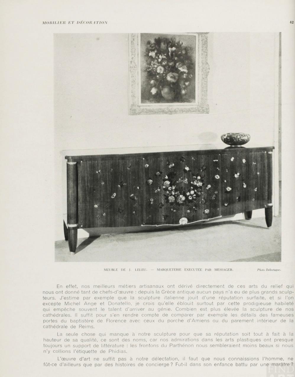 Gran cómoda de cuatro puertas de Jules Leleu, marquetería de Messager, hacia 1948 en venta 10