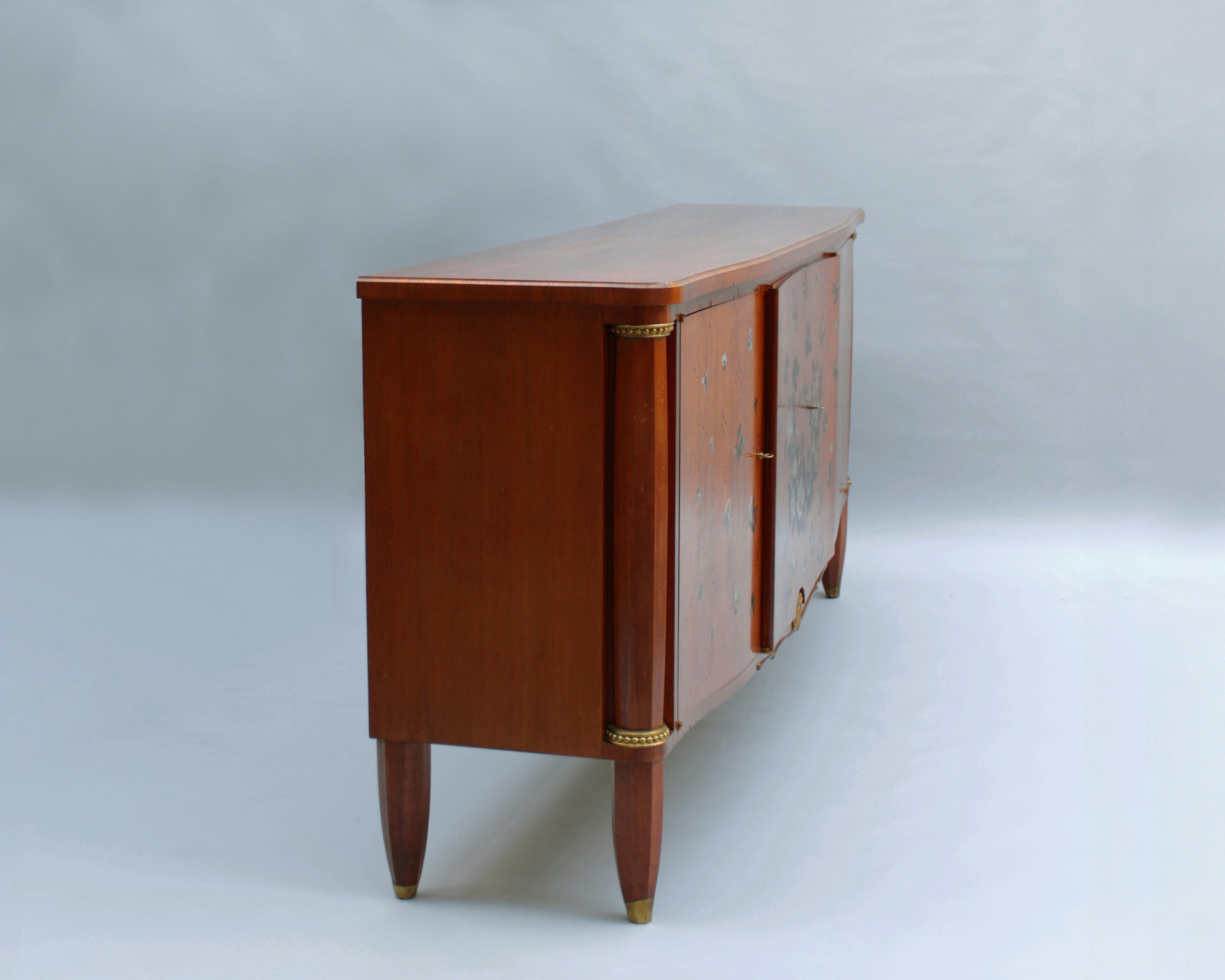 Gran cómoda de cuatro puertas de Jules Leleu, marquetería de Messager, hacia 1948 en Bueno estado para la venta en Long Island City, NY