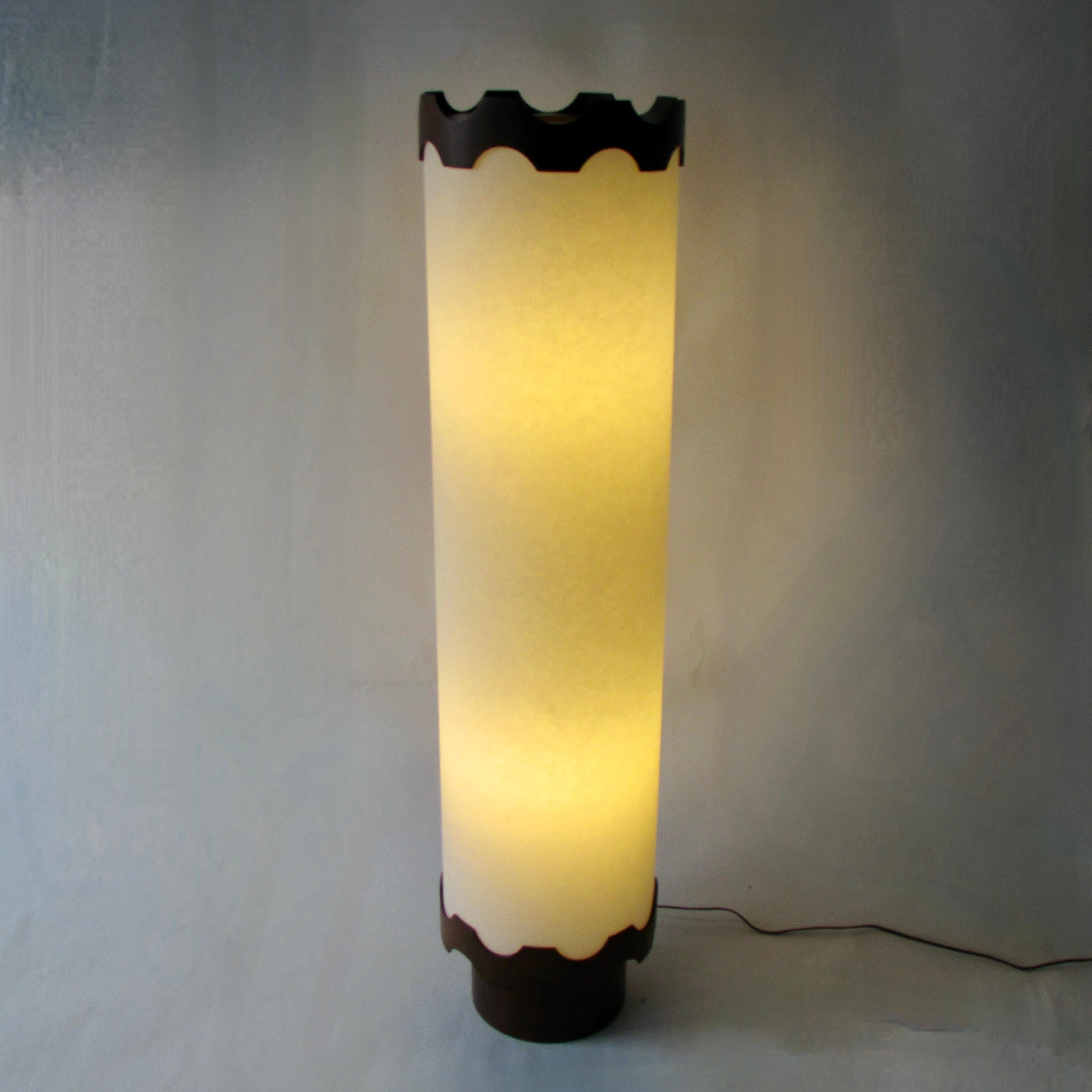 Large four foot tall Modeline style white cylinder table or floor lamp For Sale 7