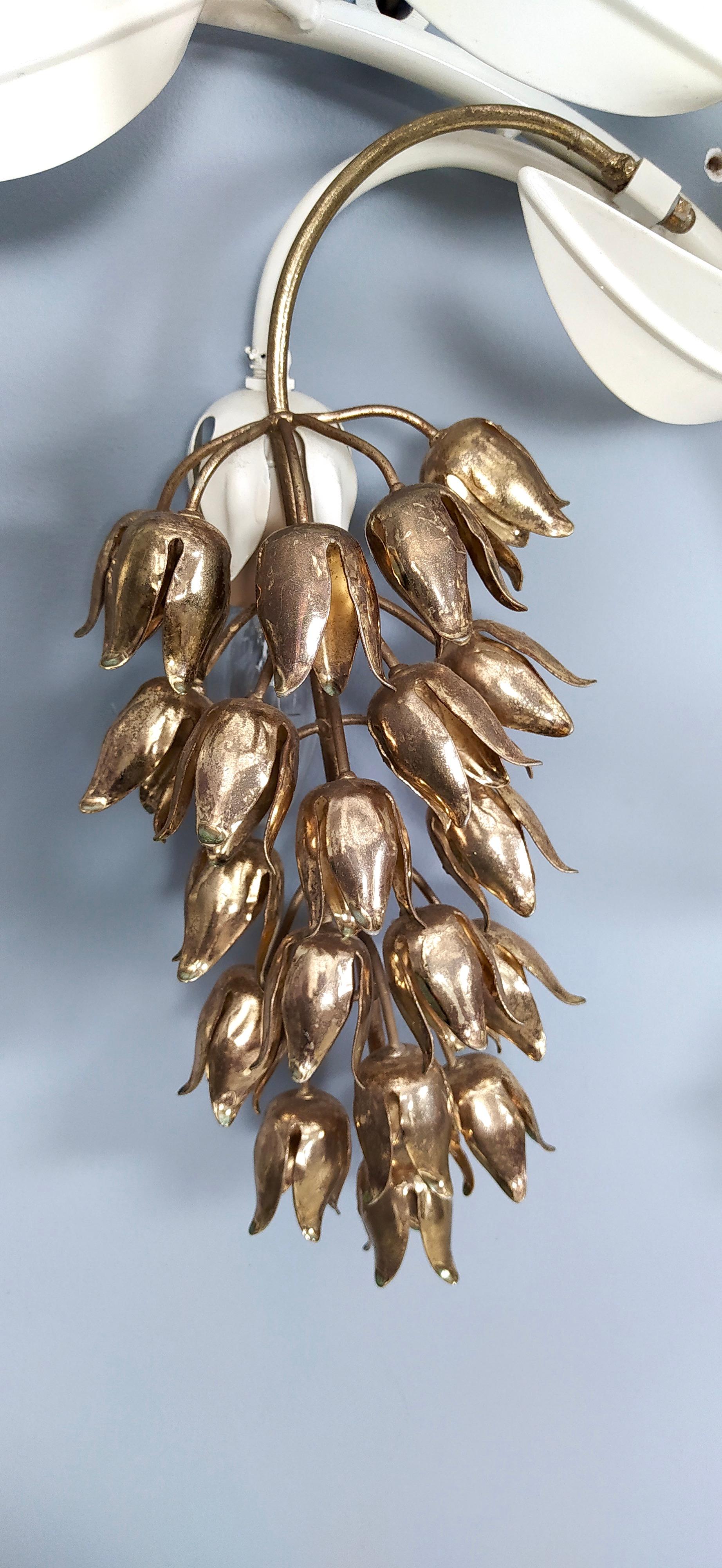 Large Four-Light White Gilt Metal and Brass Sconce by Hans Kögl, 1970s 4