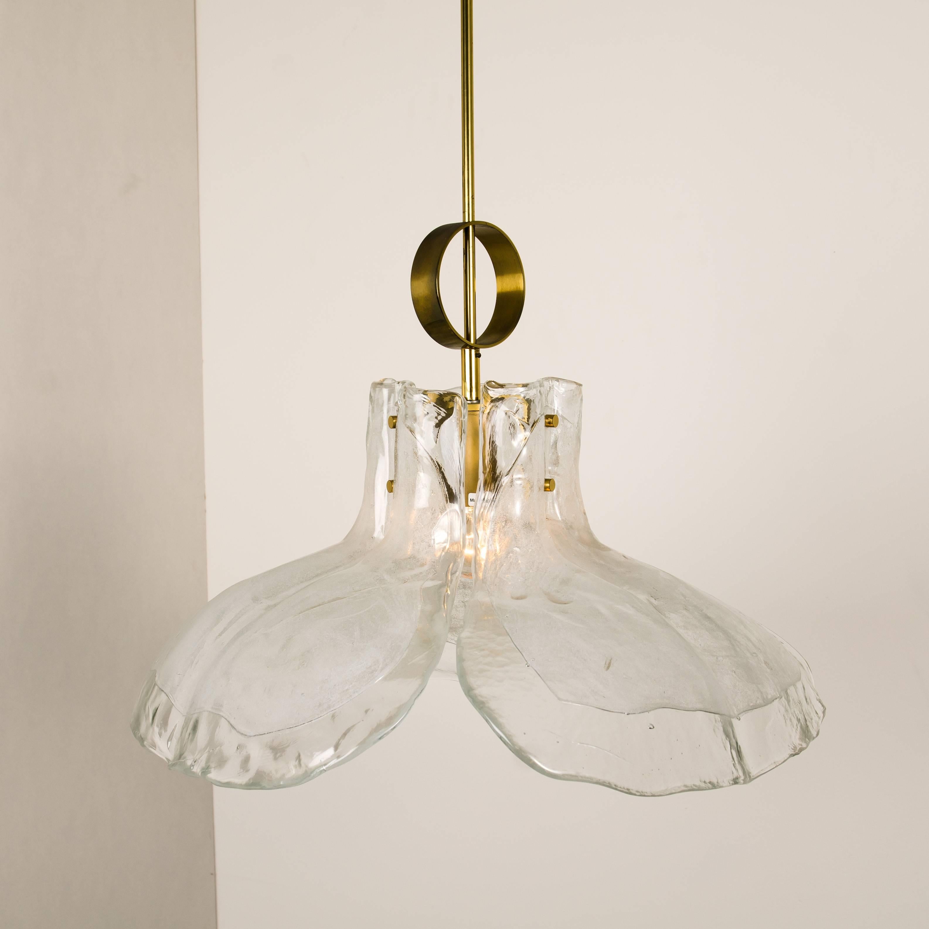 Mid-Century Modern 1 of the 2 Large Four-Panel Melting Glass Flower Chandelier by Kalmar, Austria