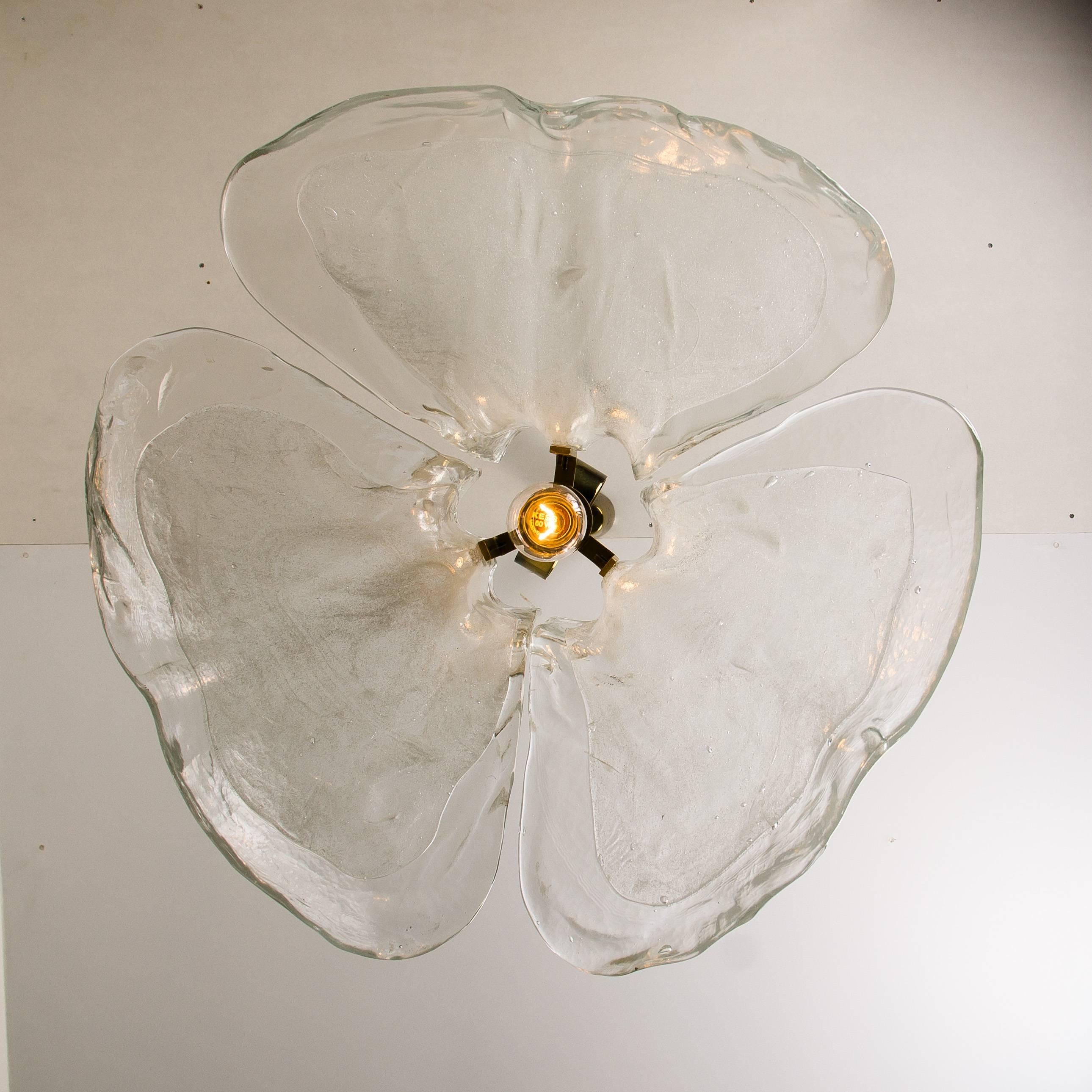 20th Century 1 of the 2 Large Four-Panel Melting Glass Flower Chandelier by Kalmar, Austria