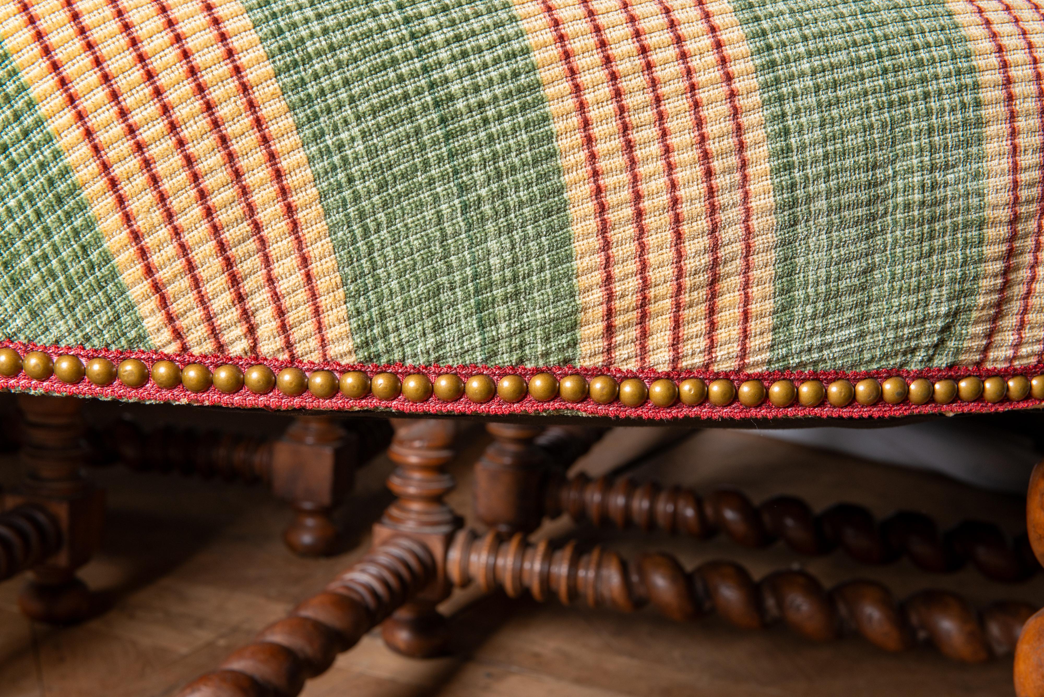 Large Four Piece Round Upholstered Ottoman with Barley Twist Wood Legs 2