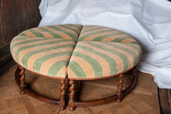 Large Four Piece Round Upholstered Ottoman with Barley Twist Wood Legs